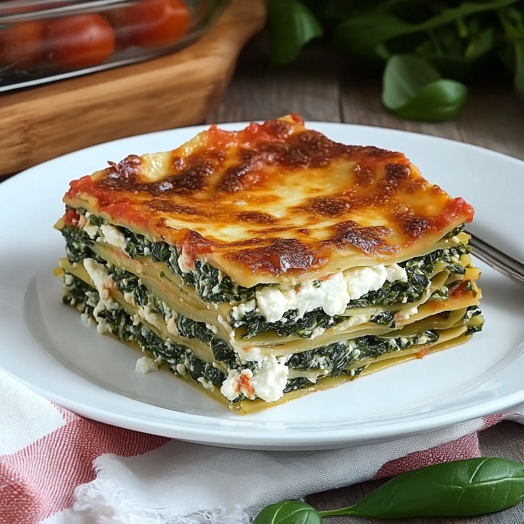 Spinat-Lasagne mit Feta und Tomaten