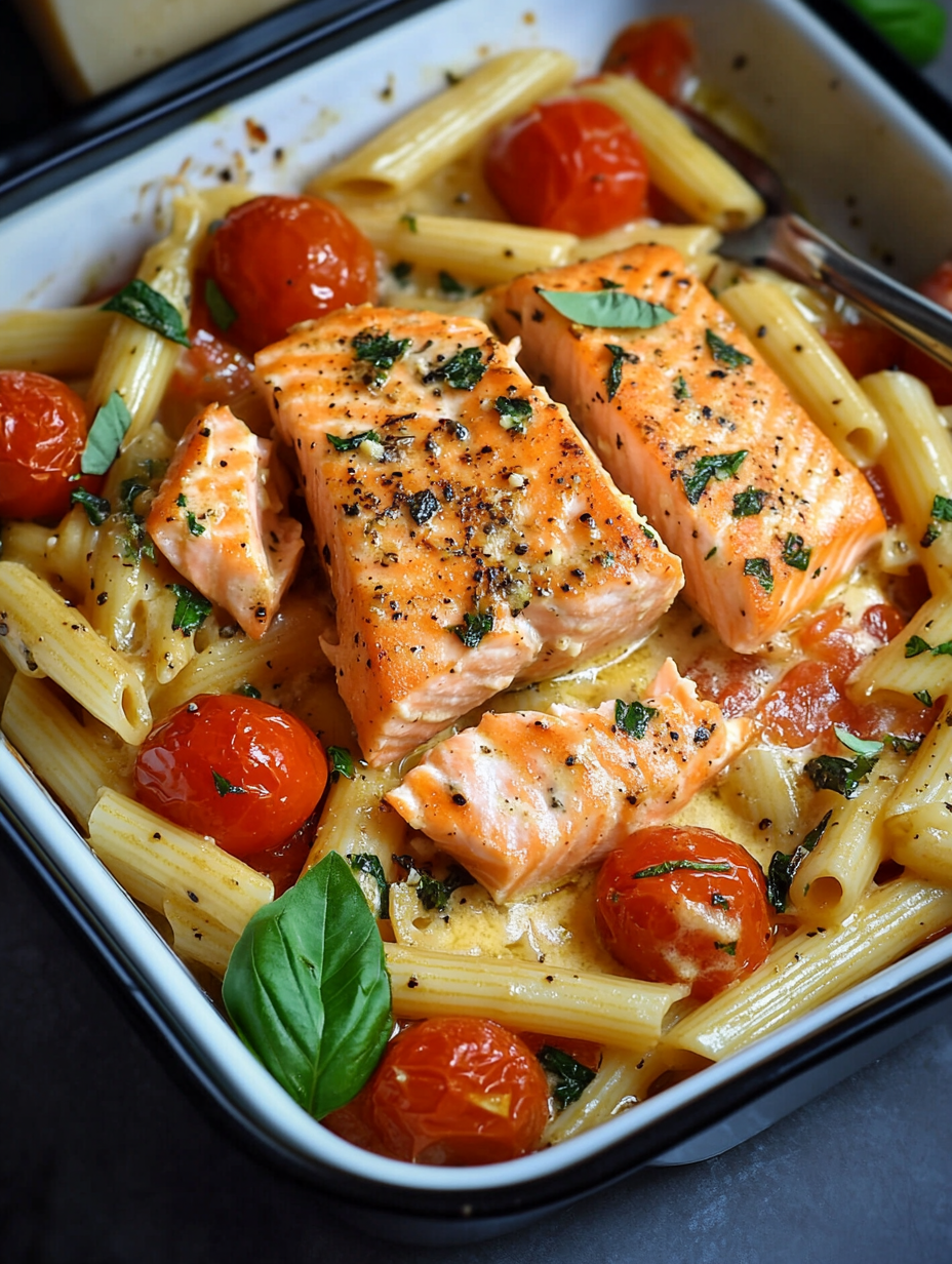 Die beste im Ofen gebackene Lachs-Pasta mit Tomaten