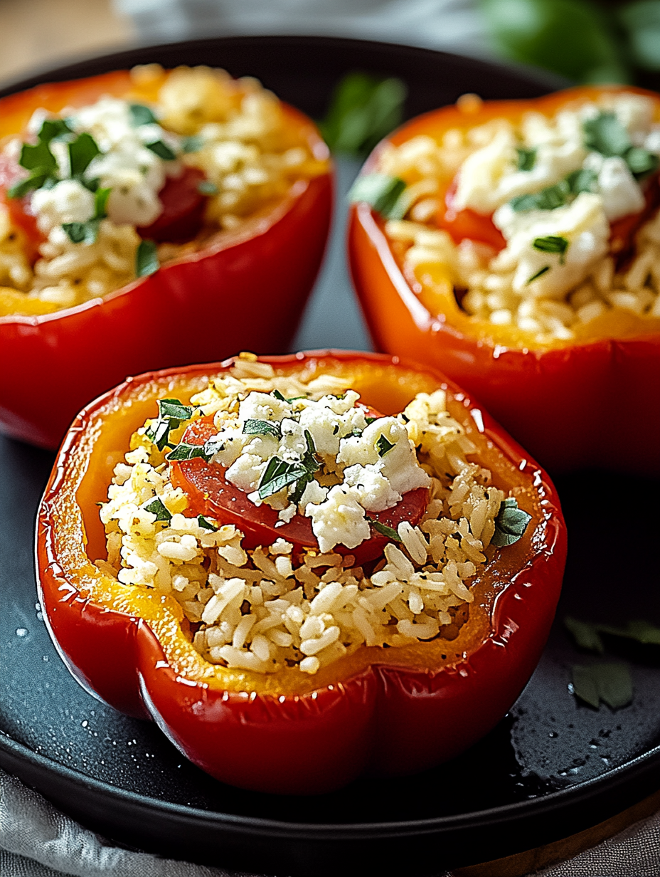 Das beste Rezept für gefüllte Ofenpaprika mit Reis und Feta