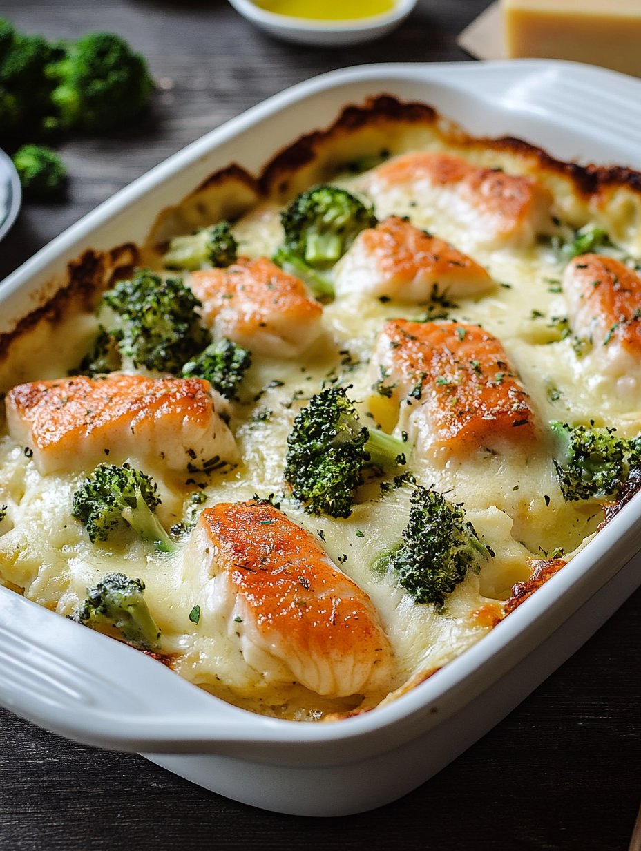 A delicious seafood dish with broccoli and cheese.