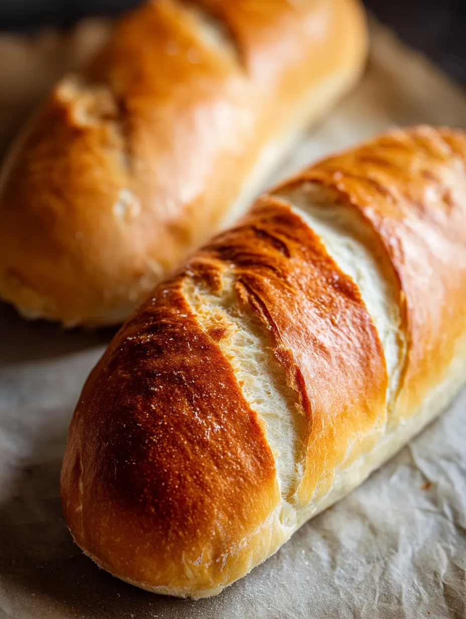 Two loaves of bread on a table.
