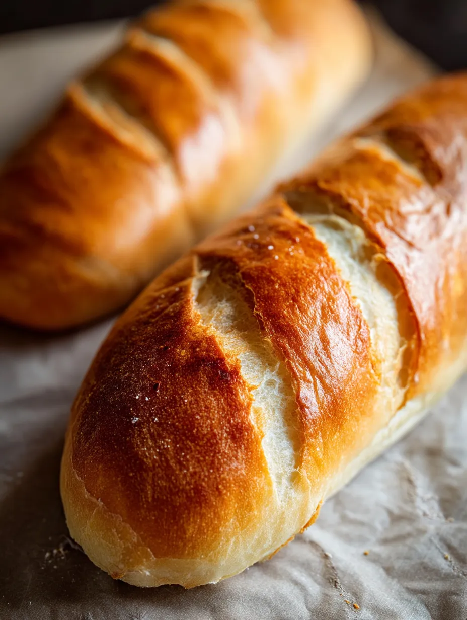 Two loaves of bread on a table.
