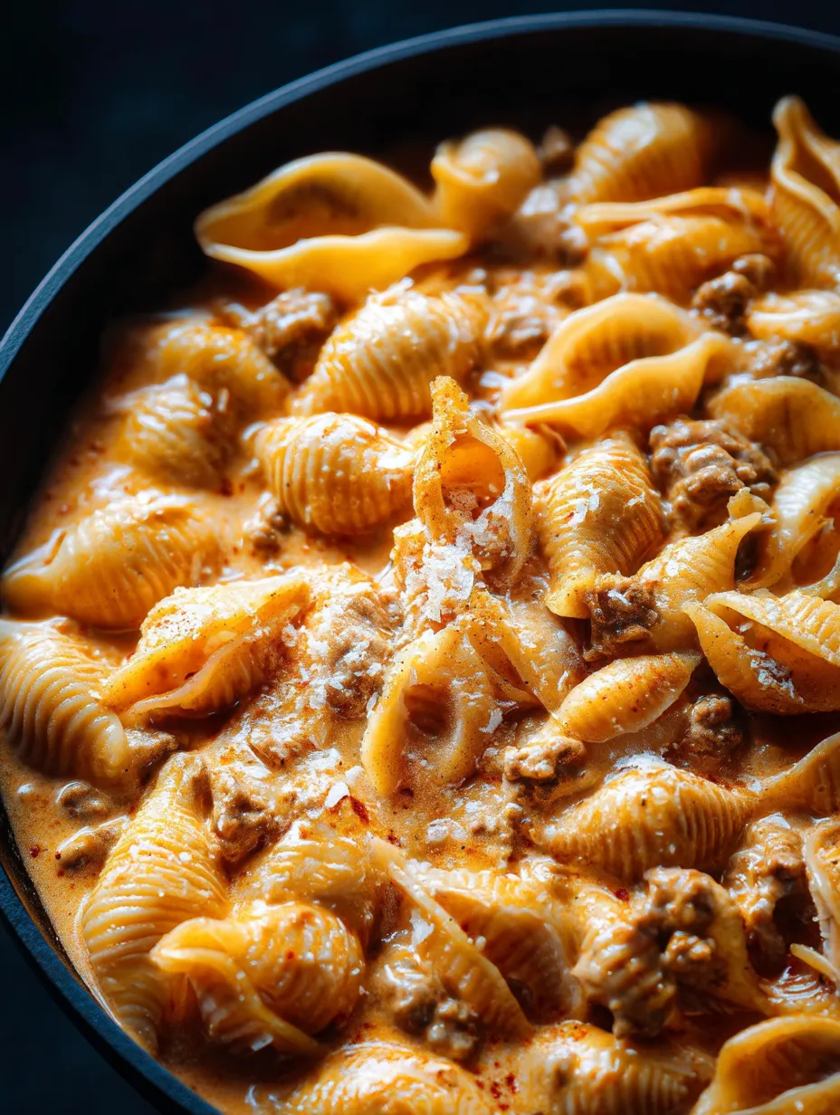 Eine Schüssel Nudeln mit Fleisch und Käse.