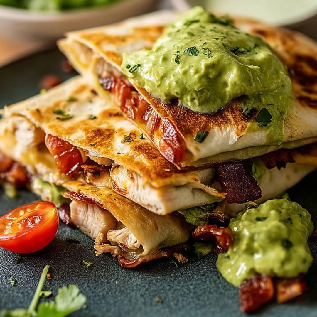 Ein Stapel Sandwiches mit Guacamole darauf.