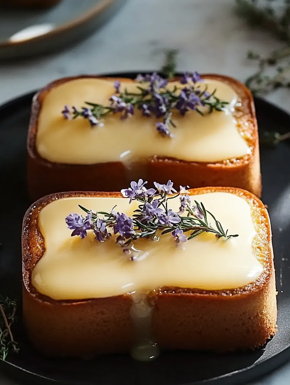 Zwei Kuchenstücke mit lila Blüten als Dekoration.