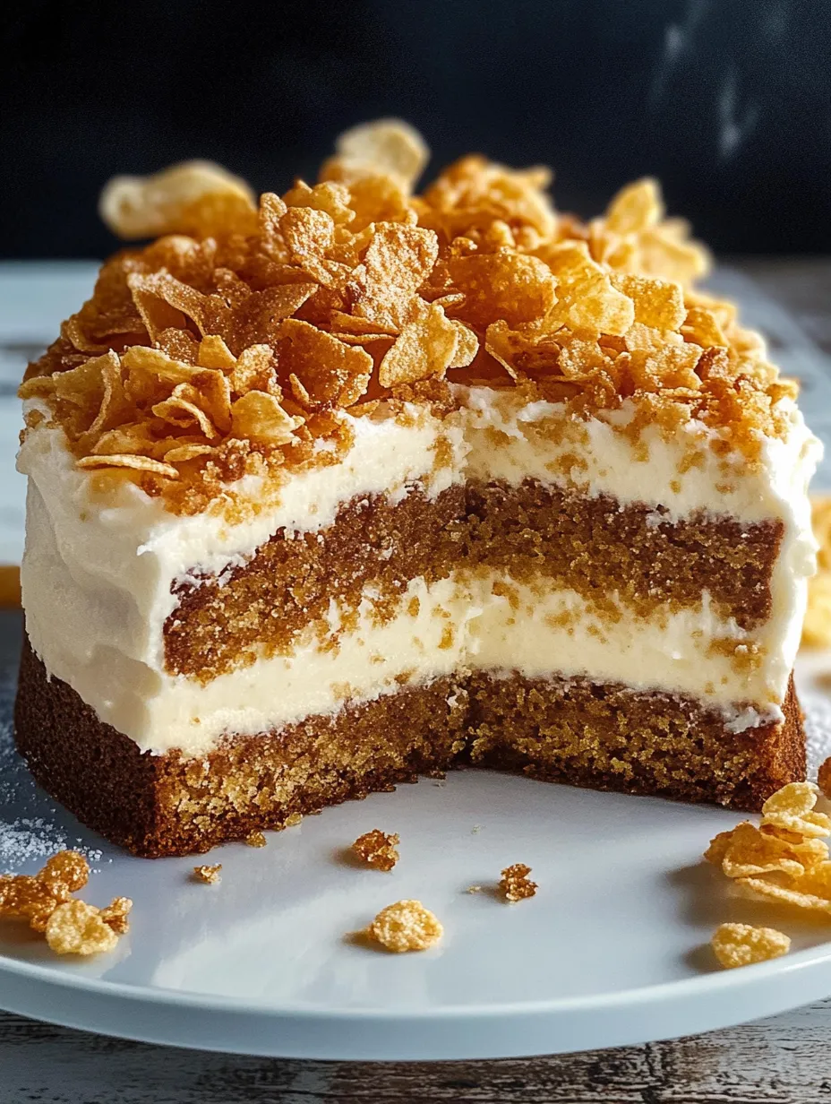 Ein Stück Kuchen mit weißem Frosting und Cerealien-Streuseln obendrauf.