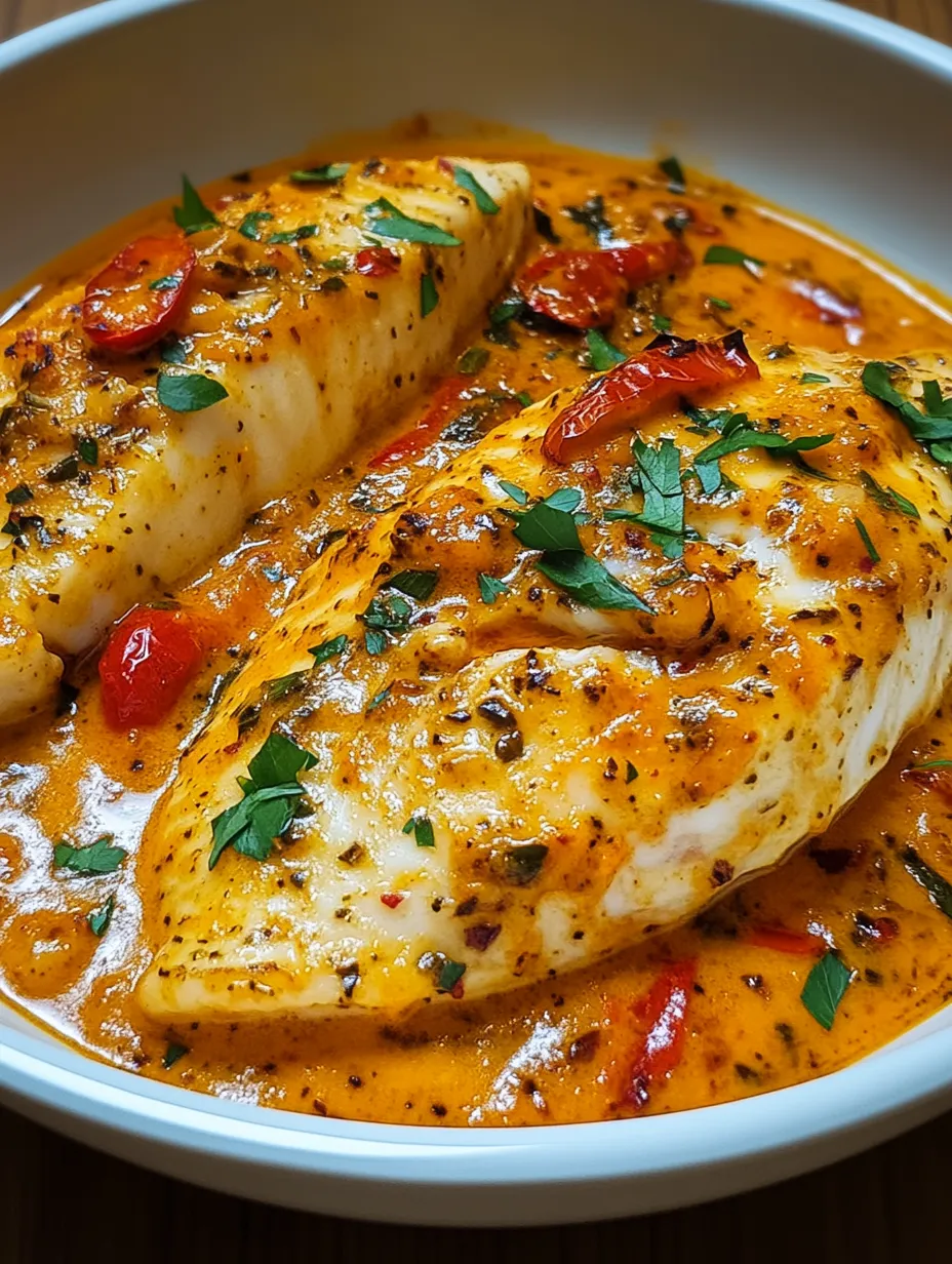 Eine Schüssel Fisch mit Paprika und Kräutern.