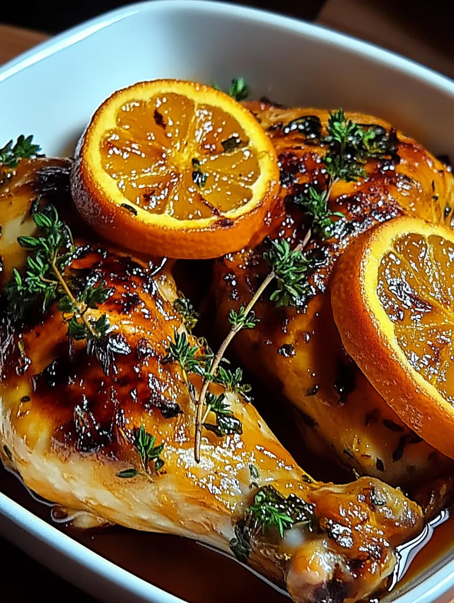 Hähnchen mit Orangen und Kräutern.