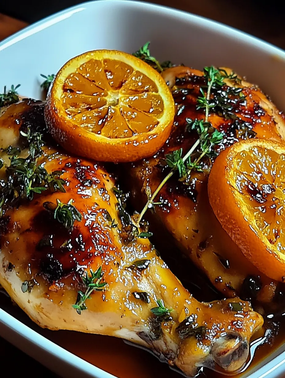 Hähnchen mit Orangen und Kräutern.