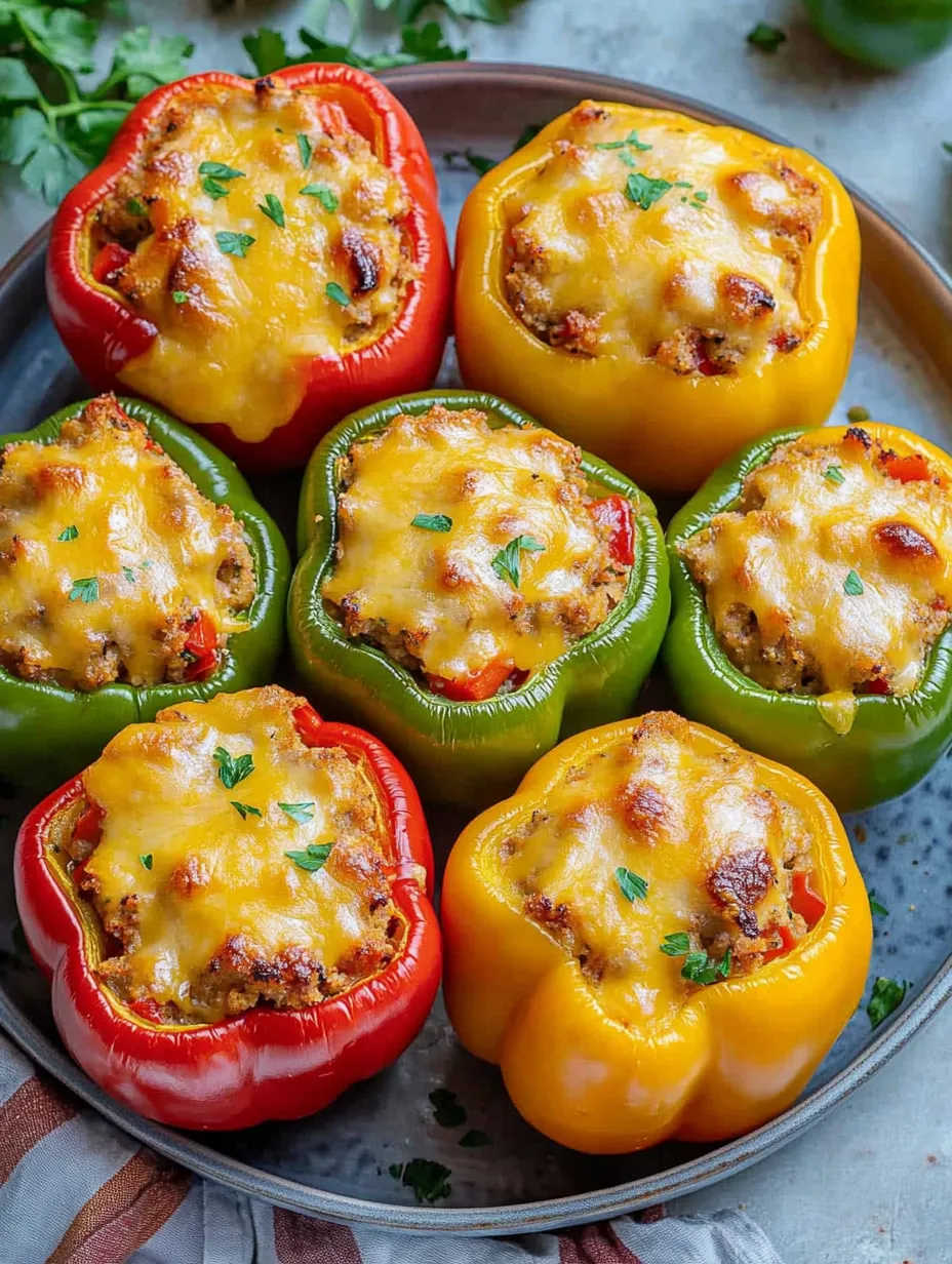 Ein Teller mit Paprika und Käse obendrauf.