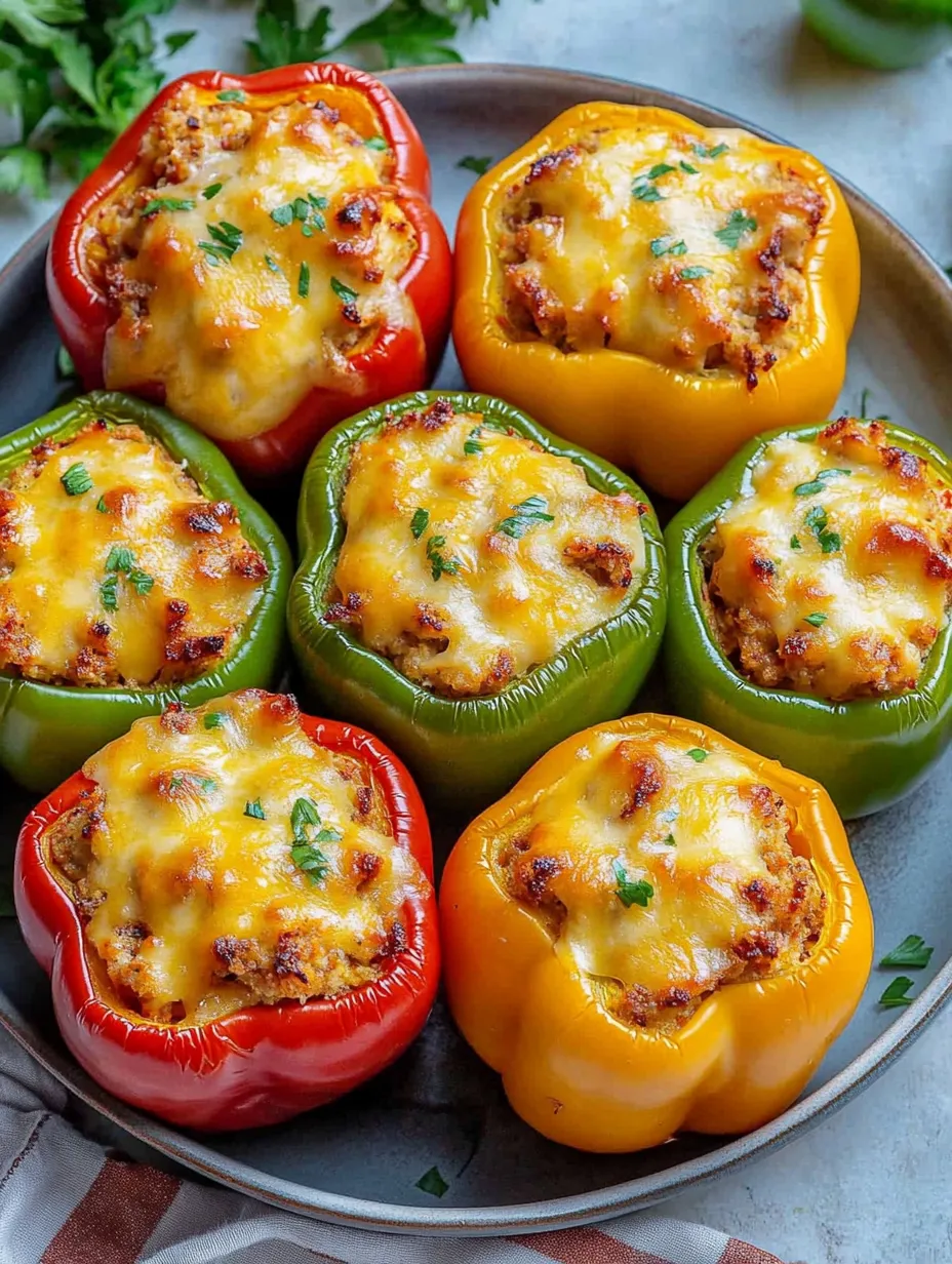 Ein Teller mit Paprika und Käse obendrauf.