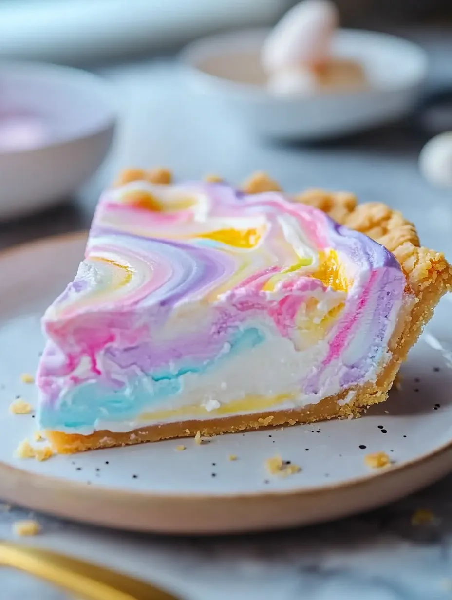 Ein Stück Torte mit Regenbogenfarben.