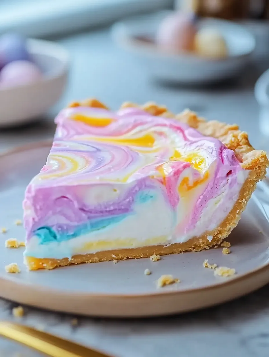 Ein Stück Torte mit Regenbogenfarben.