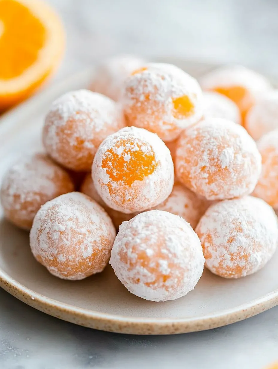 Ein Teller mit orange-weißen Süßigkeiten.