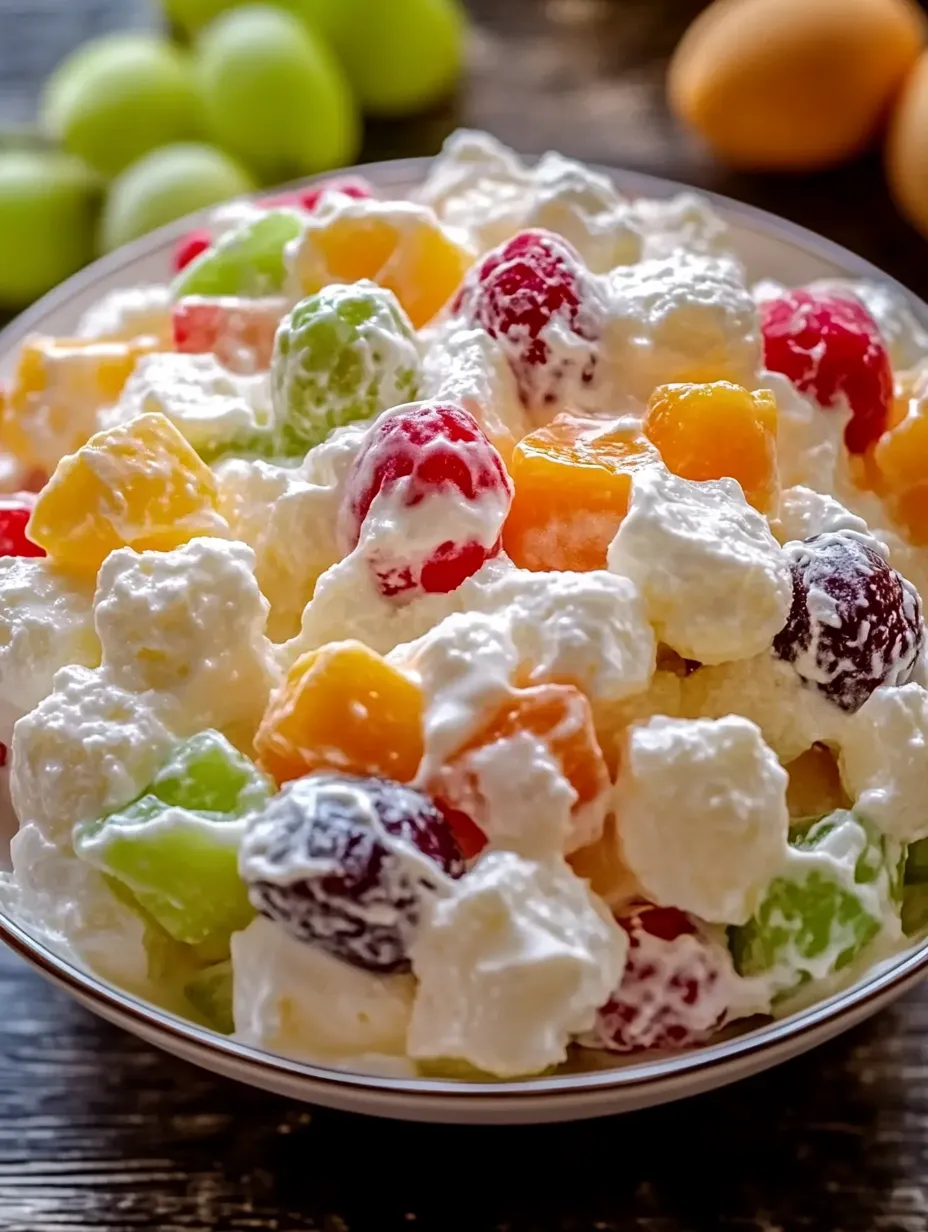 Eine Schüssel Fruchtsalat mit weißer Sauce.