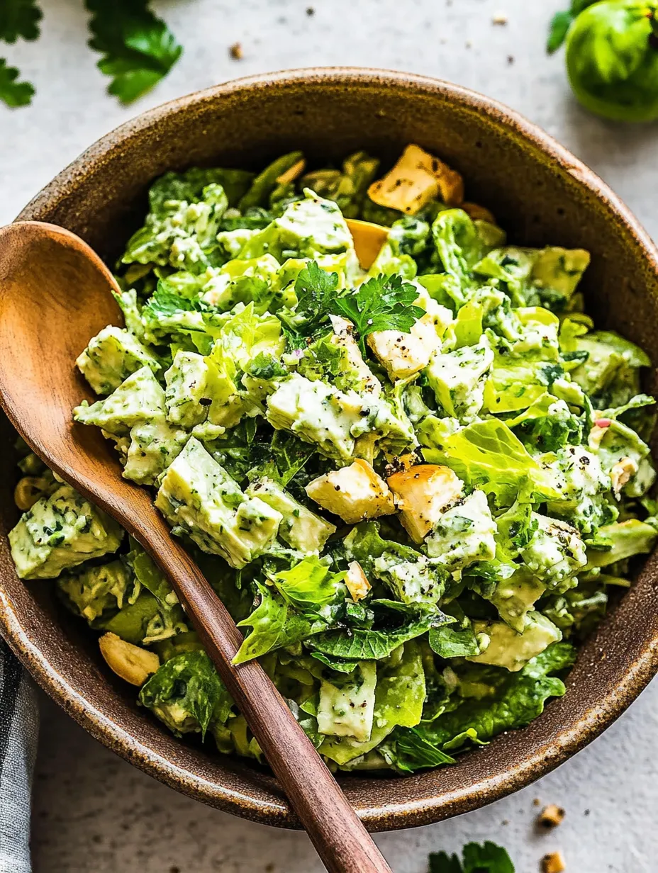 Eine Schüssel Salat mit einem Holzlöffel.