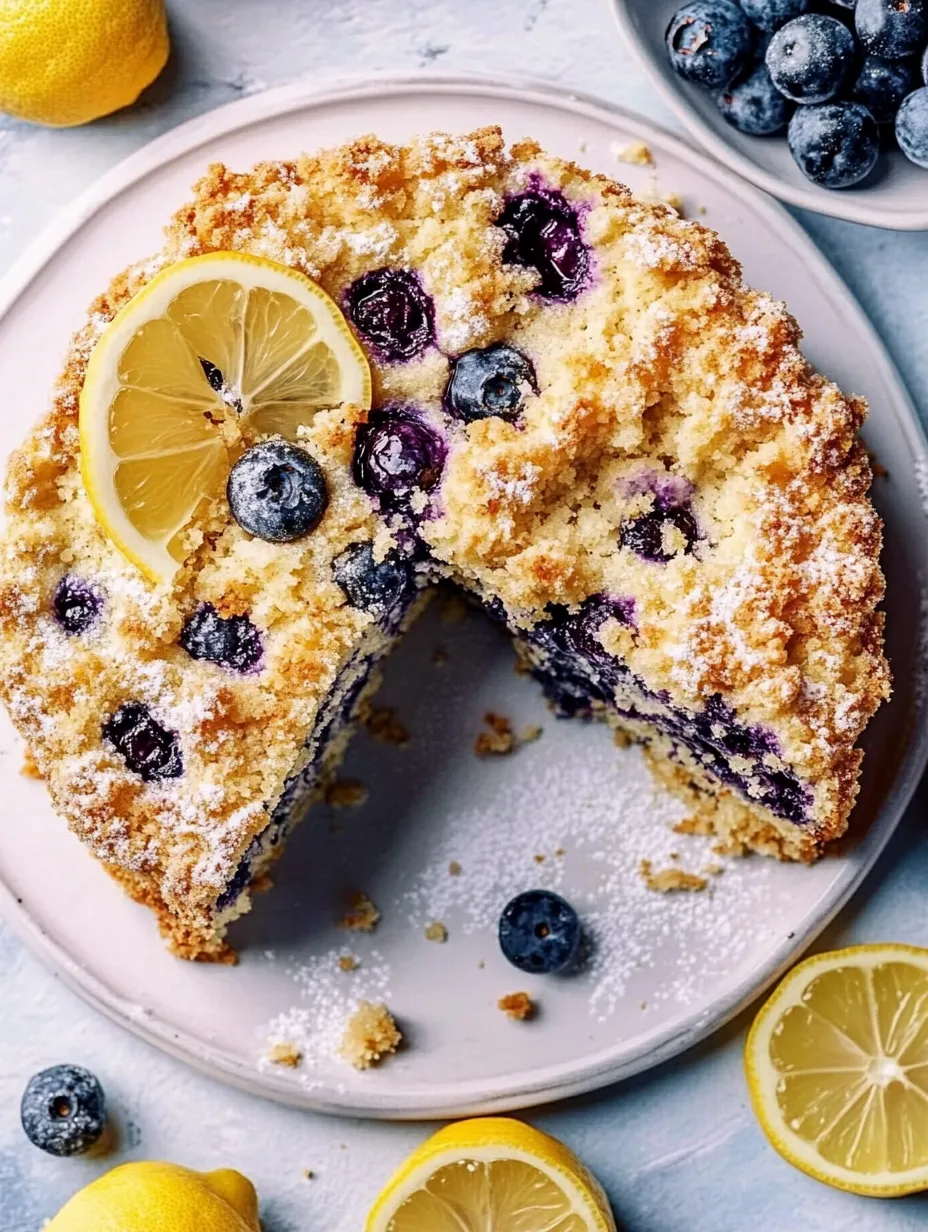 Ein Stück Blaubeer-Zitronen-Kuchen.
