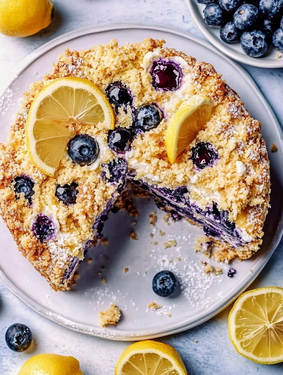 Ein Stück Blaubeer-Zitronen-Kuchen.
