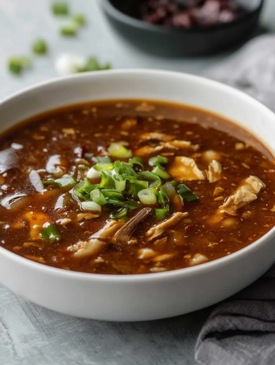 Eine Schüssel Suppe mit Frühlingszwiebeln und Huhn.