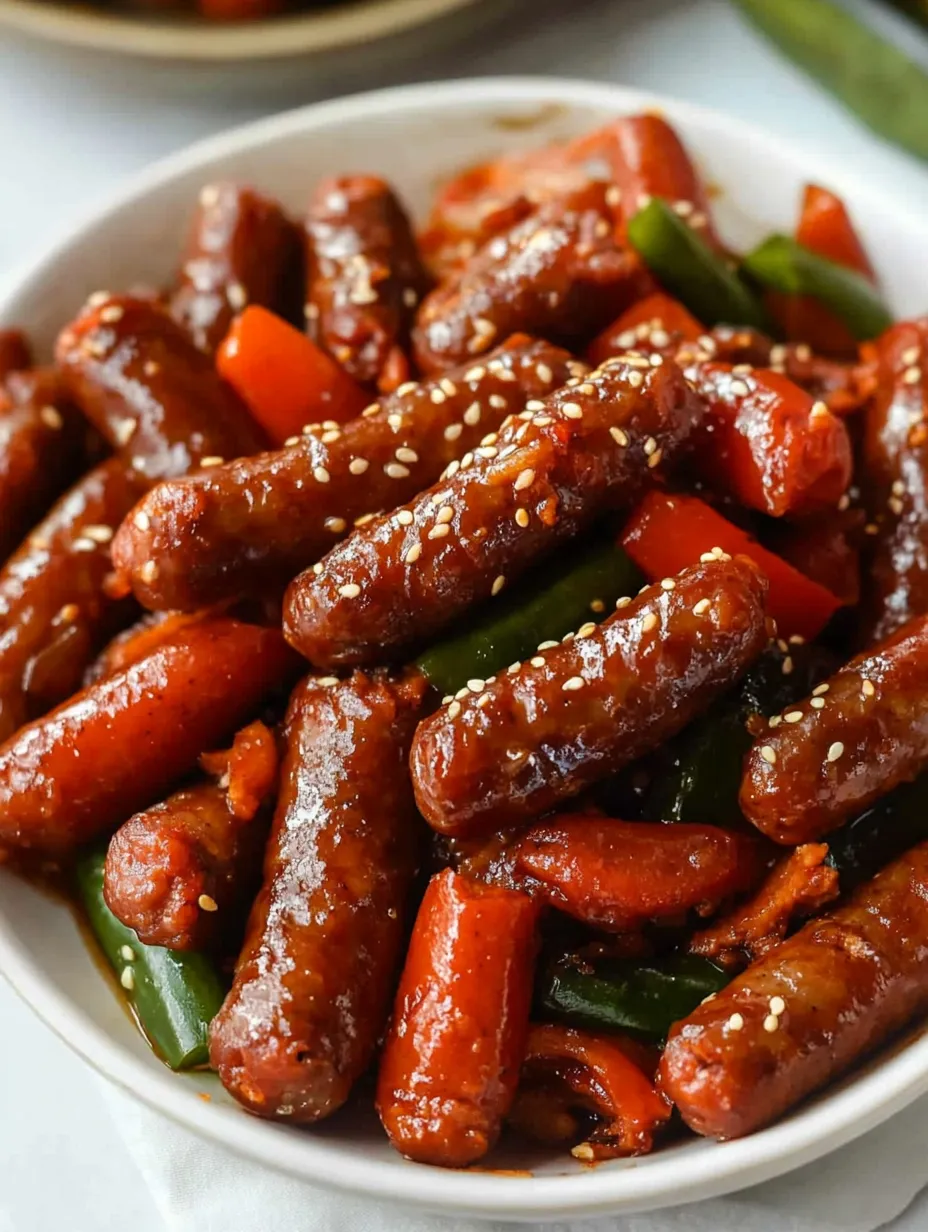 Eine Schüssel mit Würstchen und Paprika.