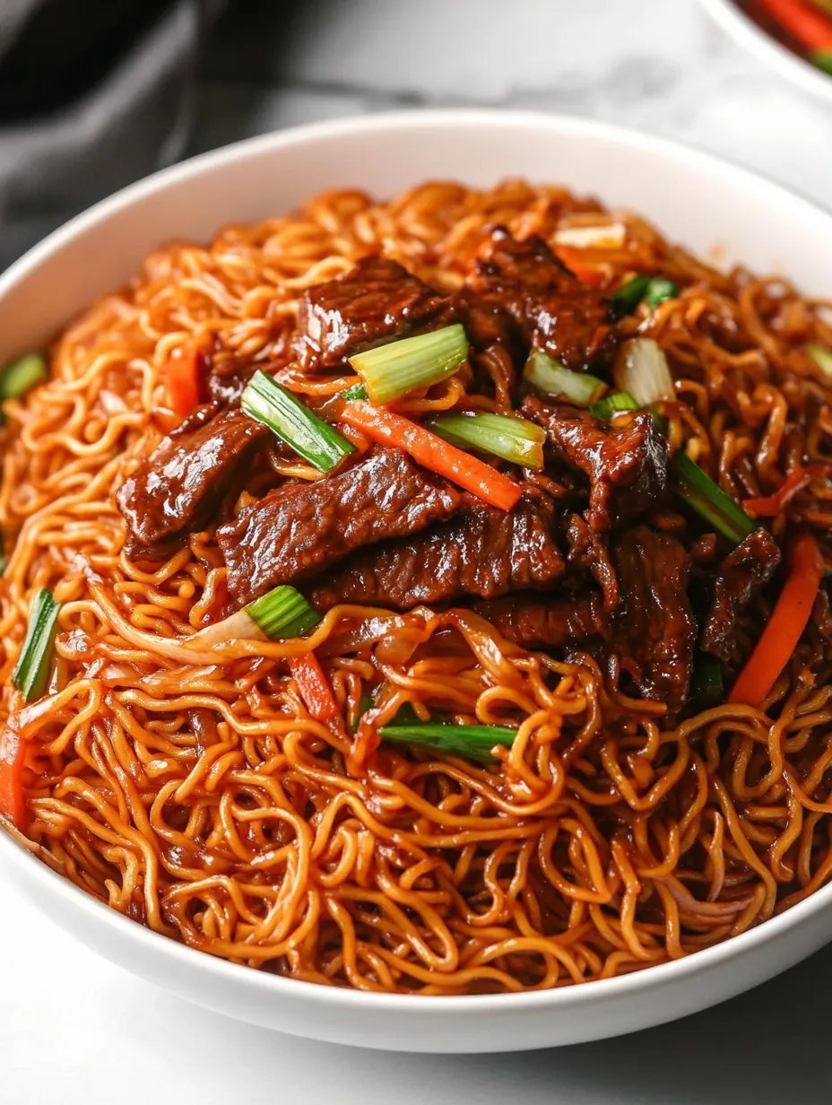Eine Schüssel mit Nudeln, Rindfleisch und Gemüse.
