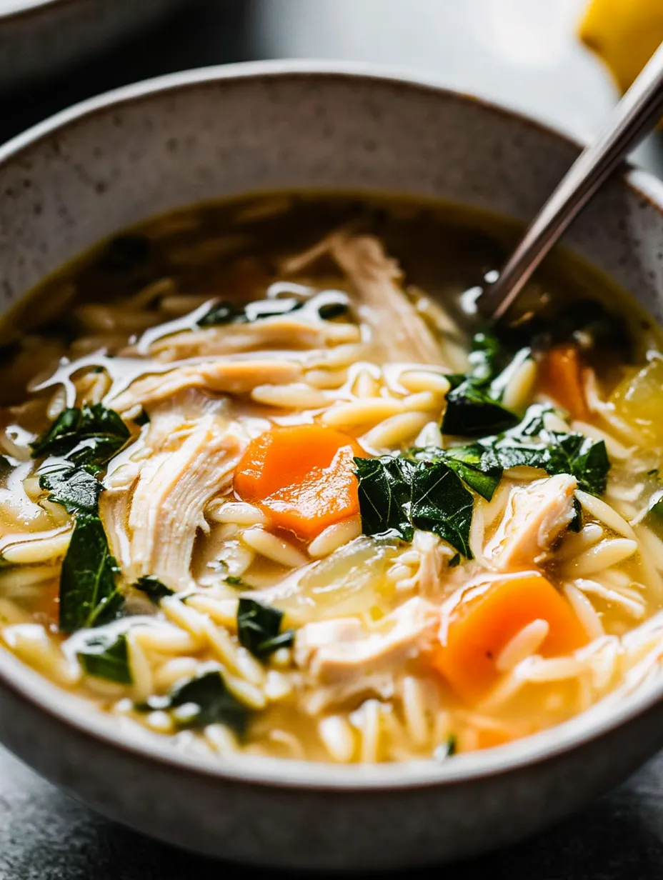 Eine Schüssel Suppe mit Hähnchen und Gemüse.