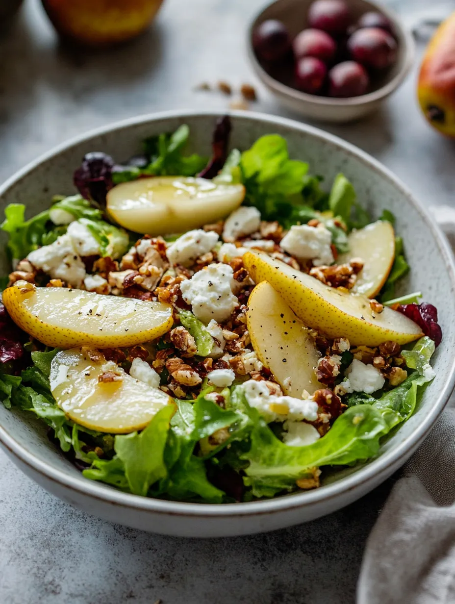 Eine Schüssel Salat mit Äpfeln, Walnüssen und Käse.