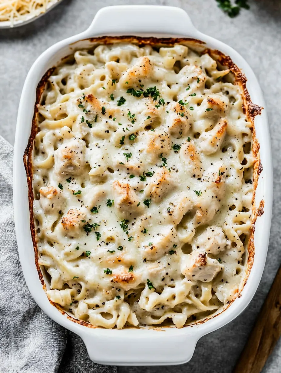 Eine Schüssel mit Hähnchen und Nudeln.