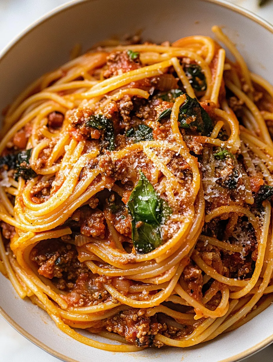Eine Schüssel Spaghetti mit Fleischsoße.