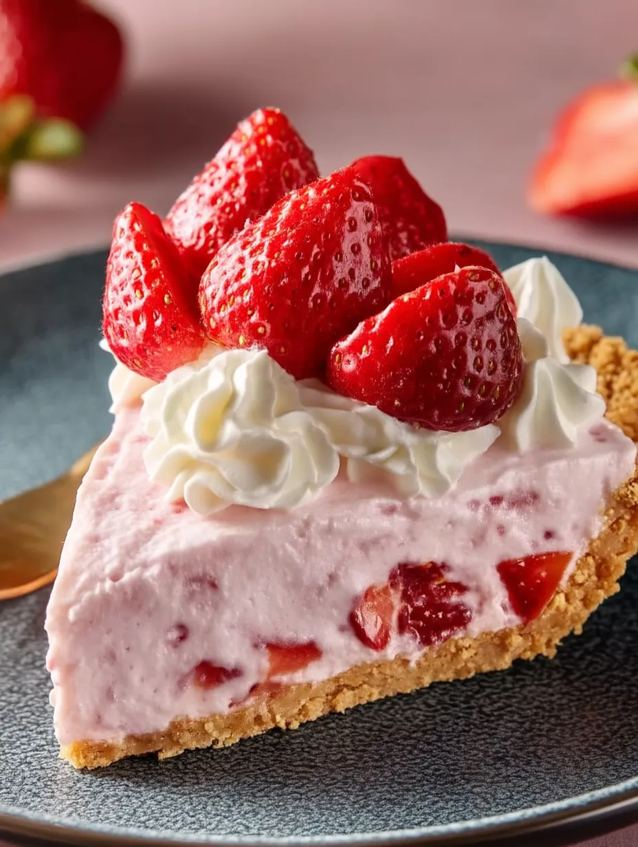 Ein Stück Erdbeerkuchen mit Erdbeeren als Dekoration.