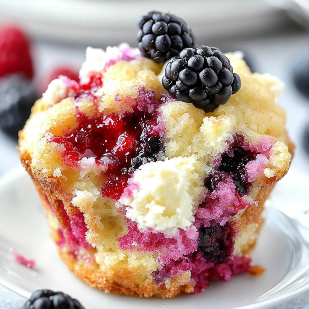 Ein Muffin mit Beeren und Käsefüllung.