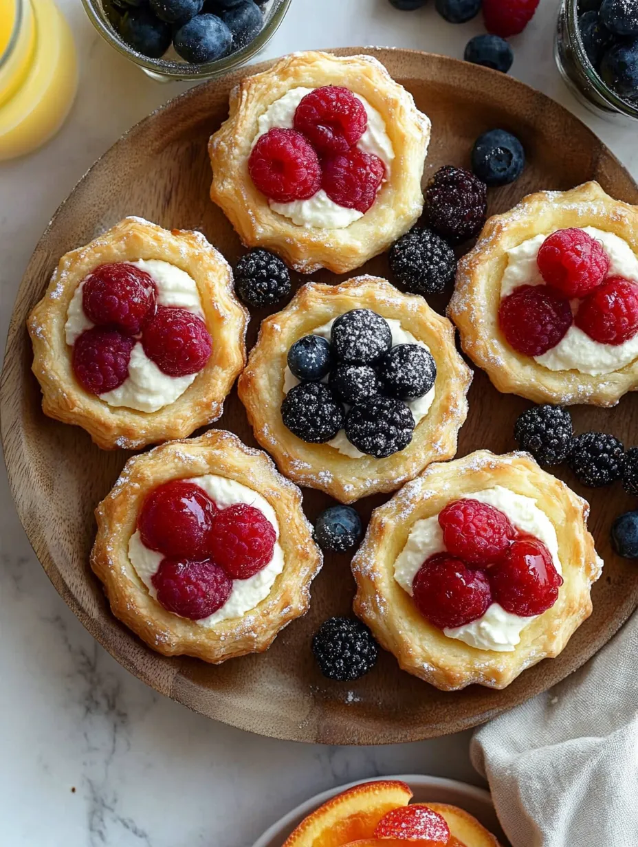 Ein Teller mit Törtchen, Beeren und Creme.