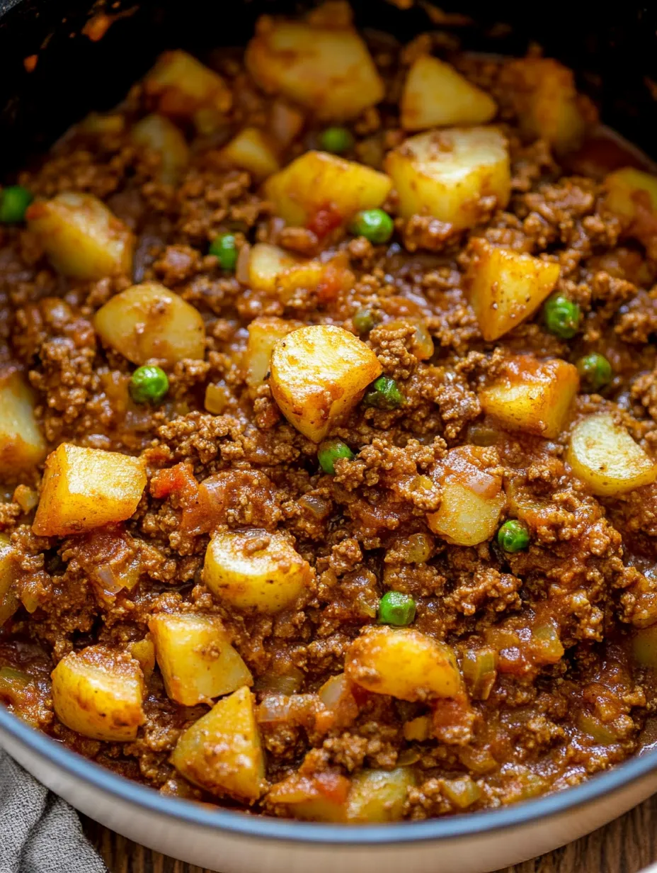 Eine Schüssel Essen mit Erbsen und Kartoffeln.