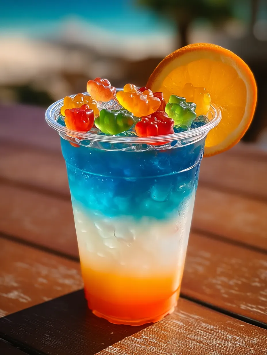 Ein Glas Fruchtsaft mit einer Orangenscheibe obendrauf.