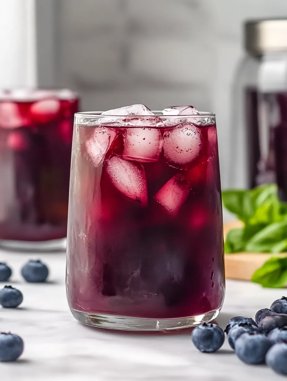 Ein Glas Eistee mit Heidelbeeren.