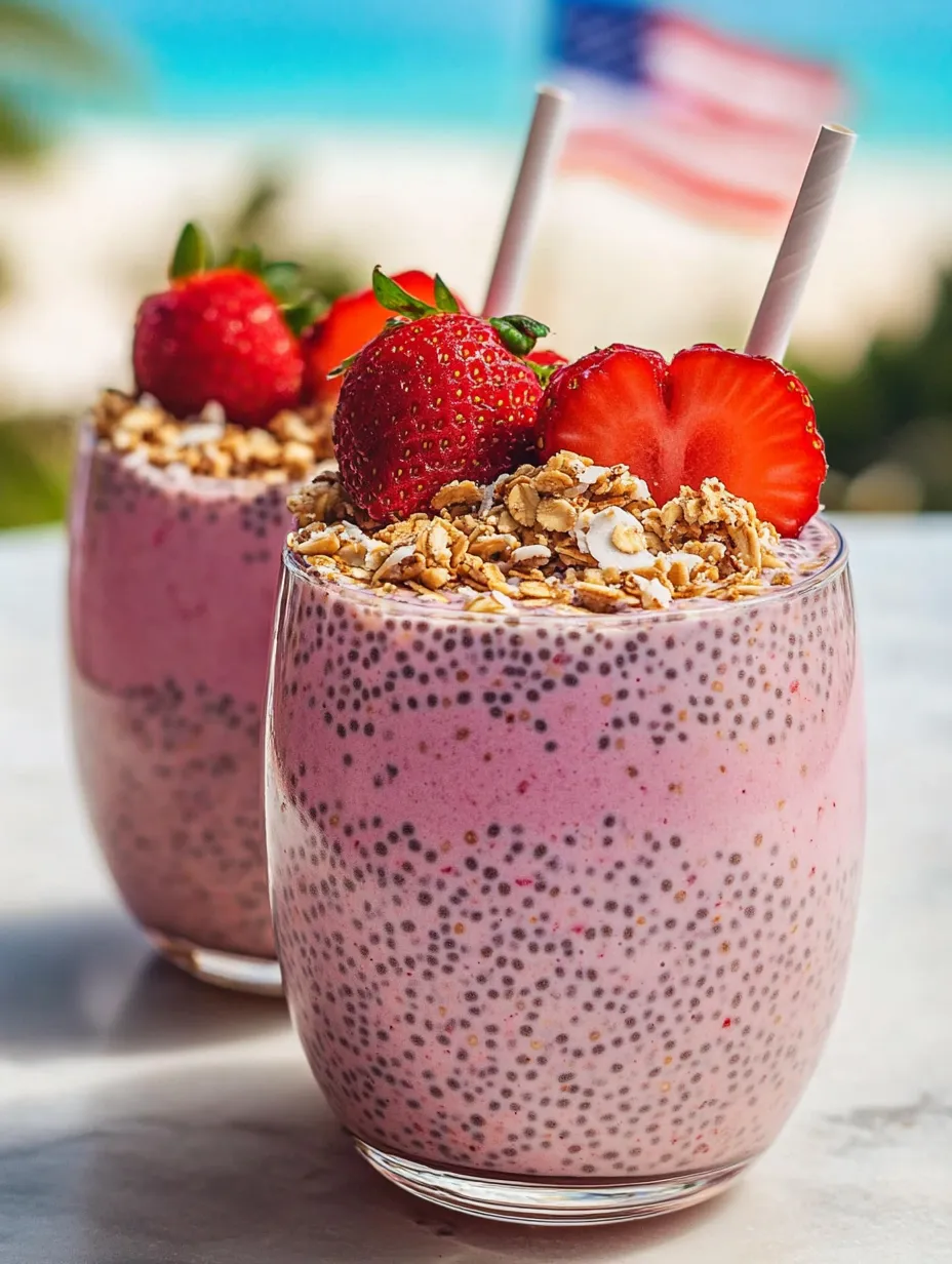 Zwei Gläser Joghurt mit Müsli und Erdbeeren.