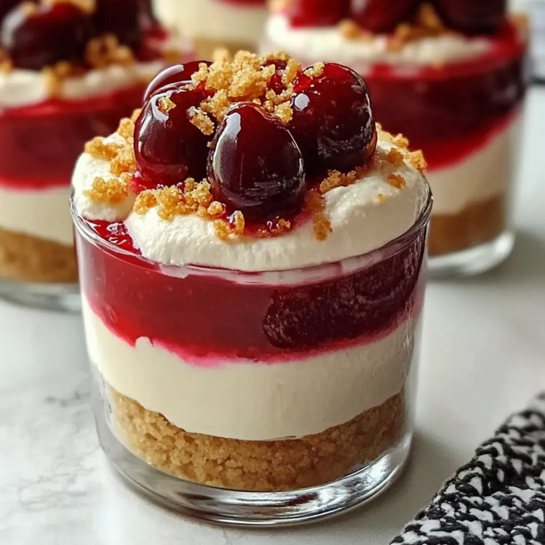 Kleines Glasdessert mit Kirschen.