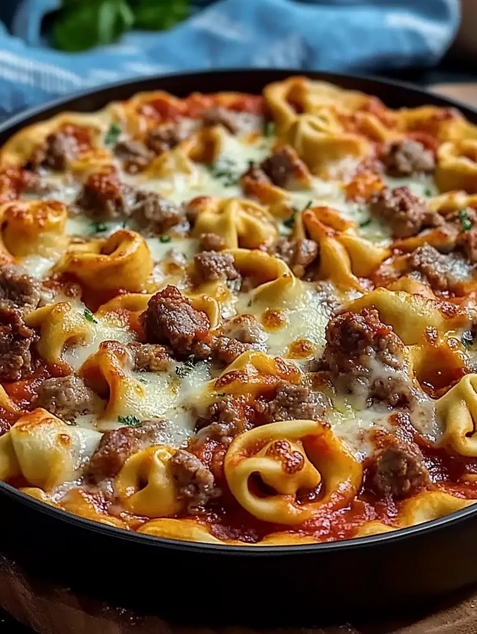 Eine Pizza, belegt mit Pasta.