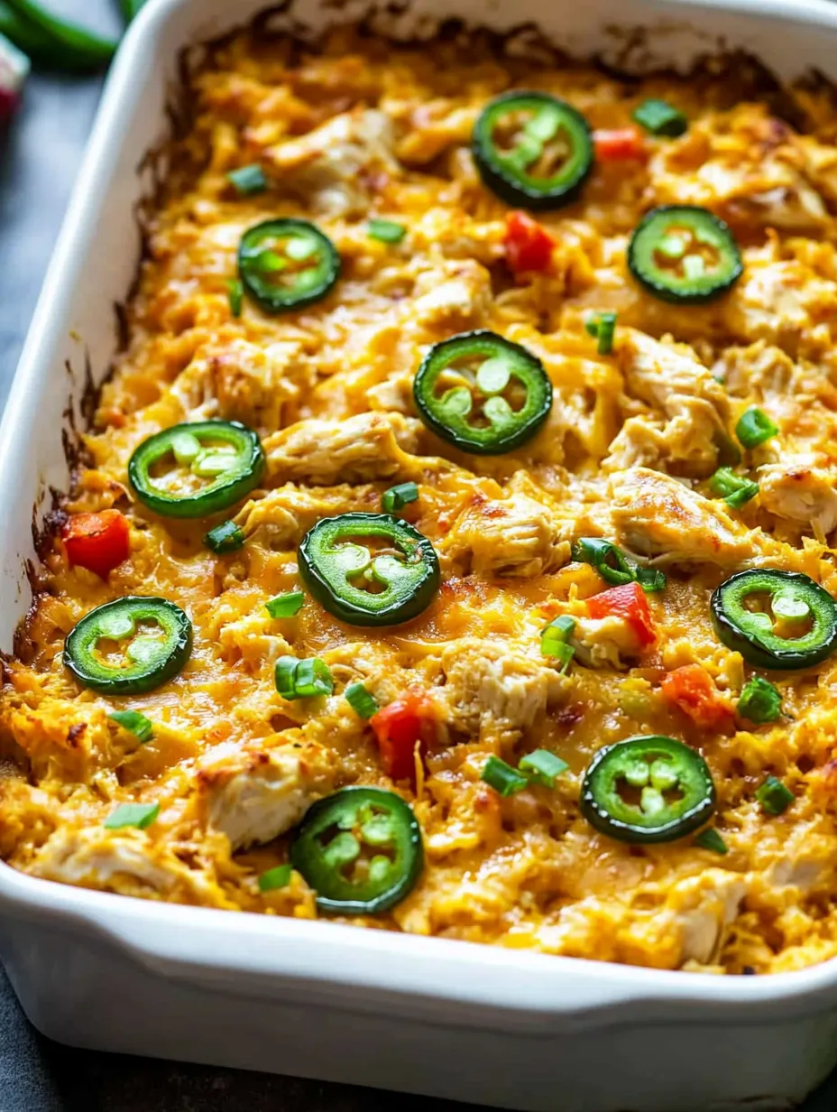 Ein Auflauf serviert, obenauf Jalapeños.