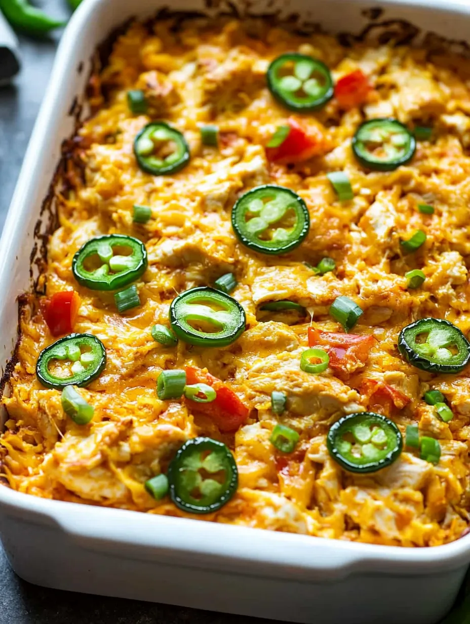 Ein Auflauf mit Hähnchen und Jalapeños.