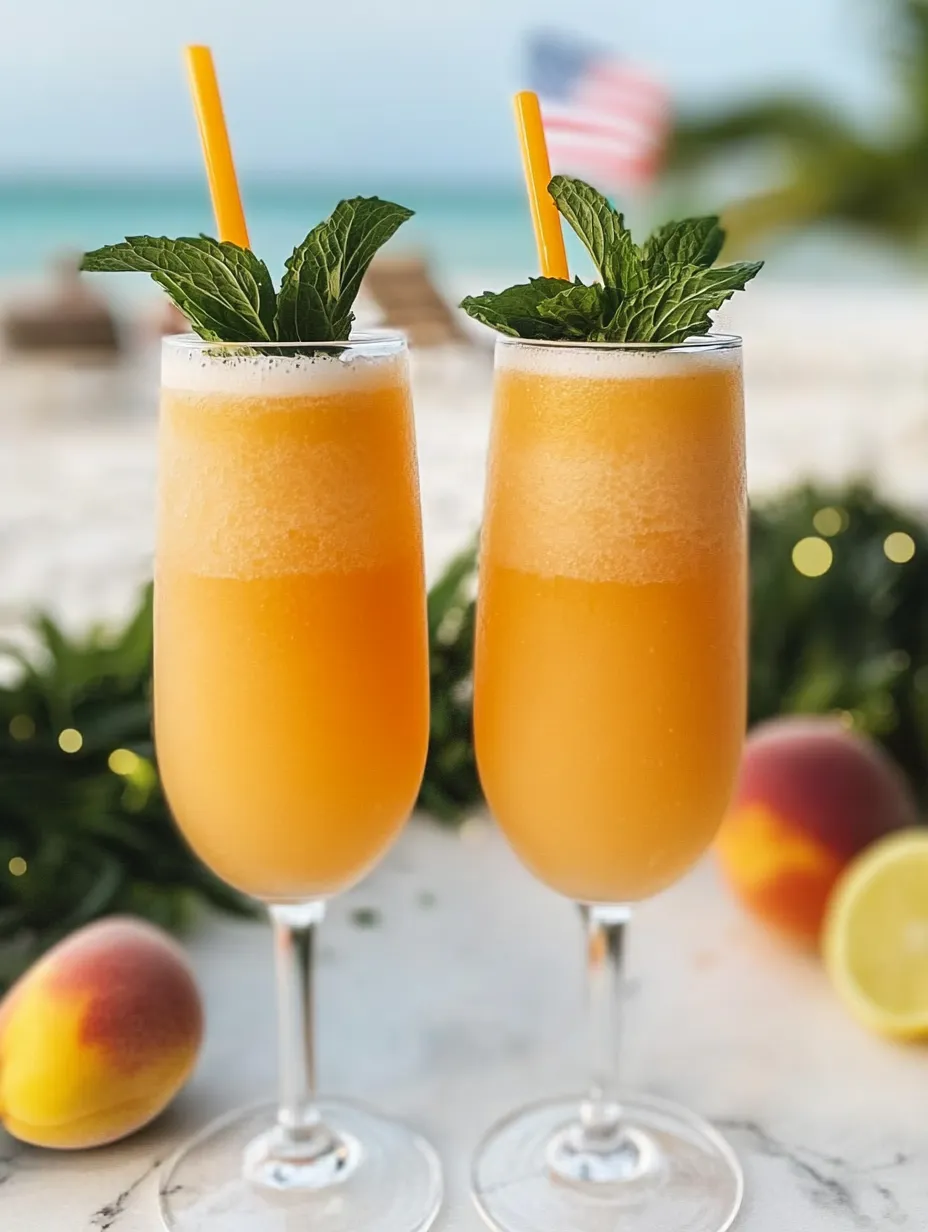 Zwei Gläser mit Orangensaft und Minze dekoriert.