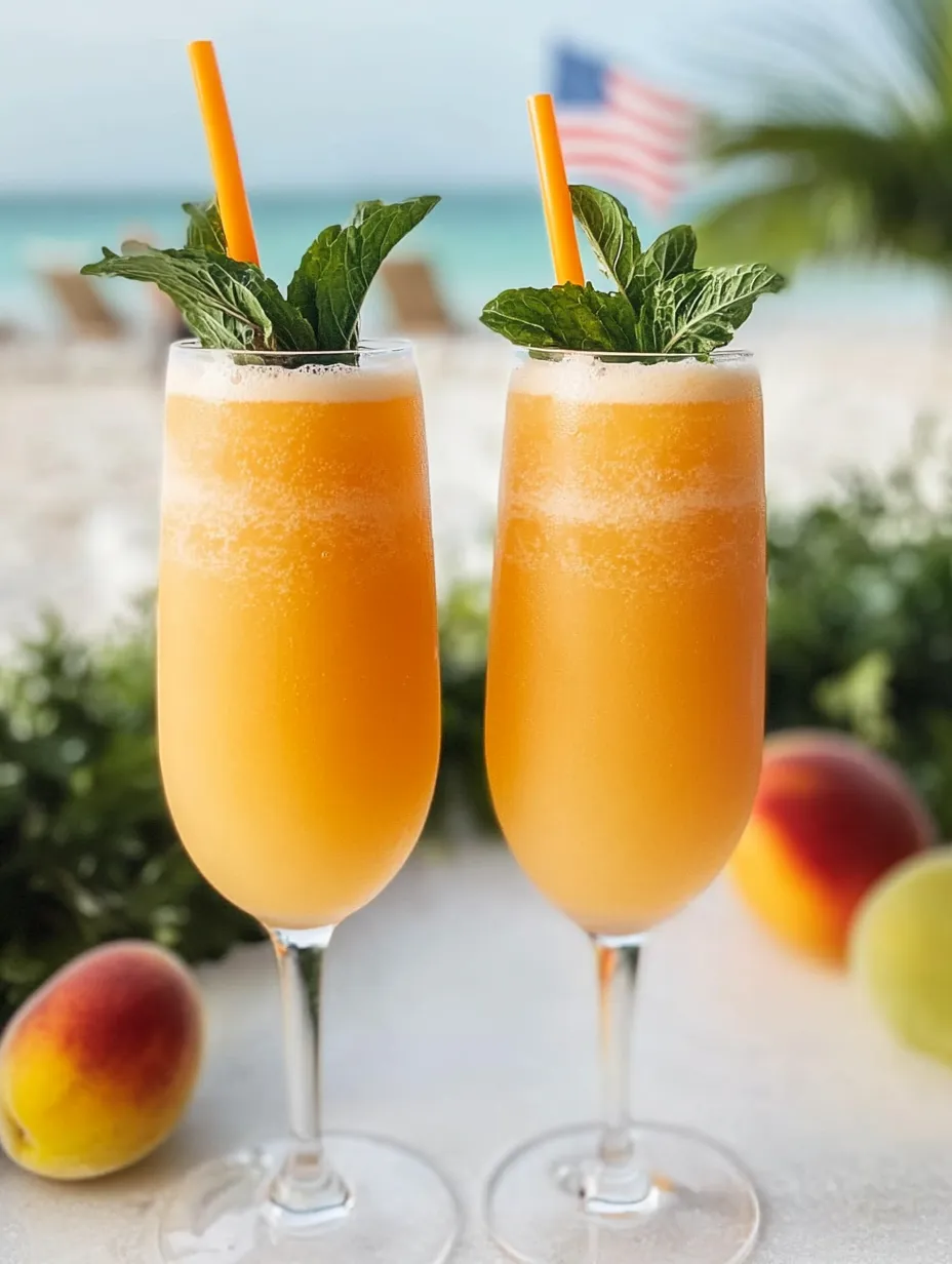 Zwei Gläser mit Orangensaft und Minzblättern.