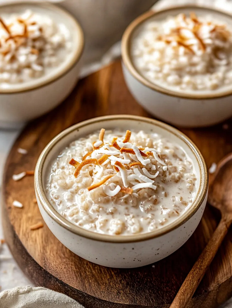 Eine Schale Milchreis mit Kokos obendrauf.