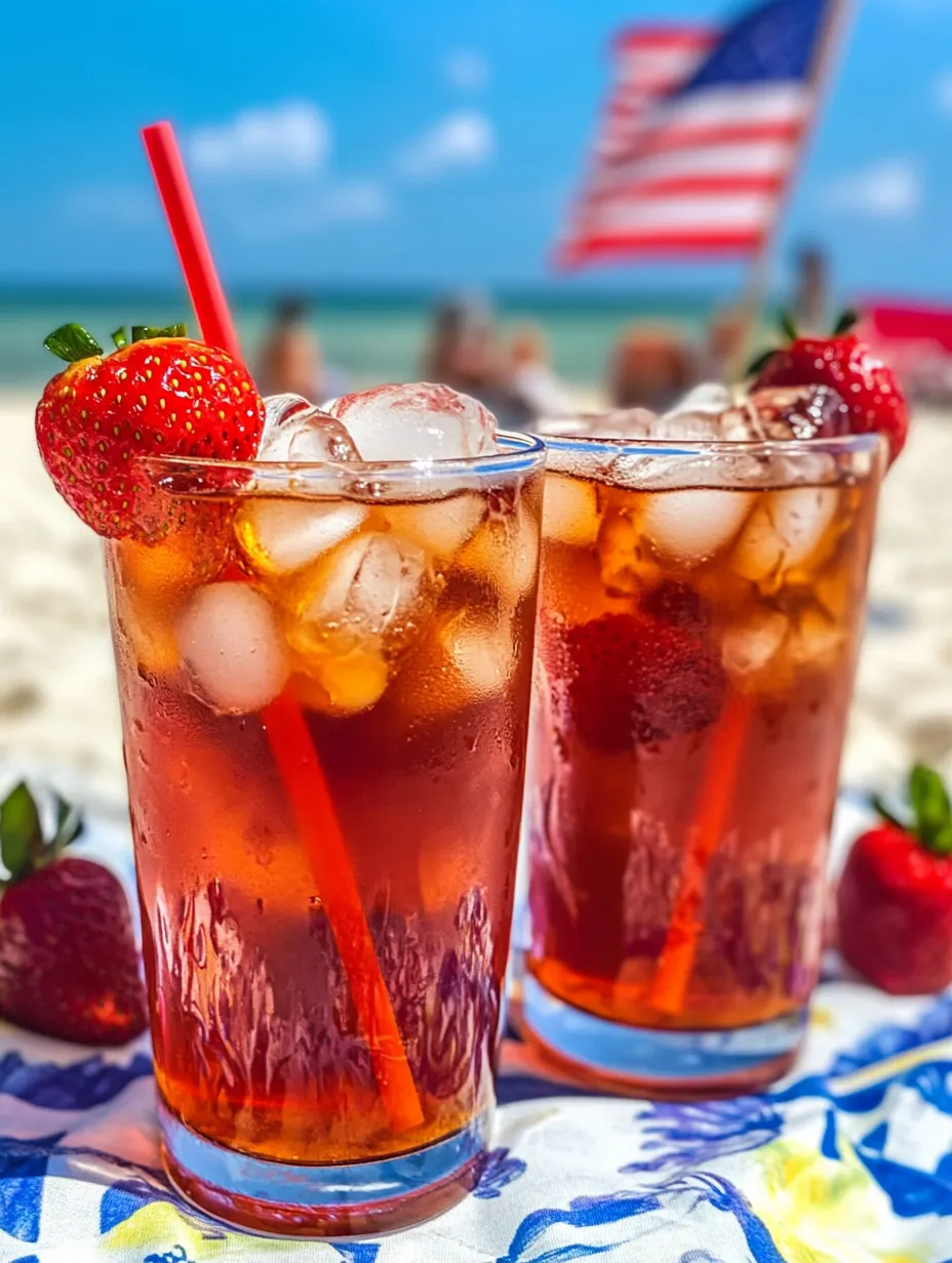 Zwei Gläser mit Erdbeer-Eistee und Eiswürfeln.