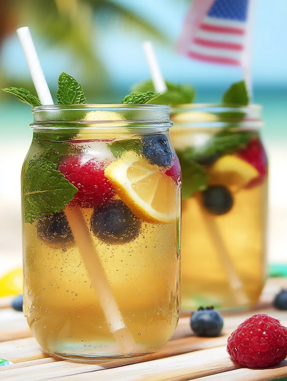Zwei Gläser mit Zitronenlimonade, Blaubeeren und Himbeeren.
