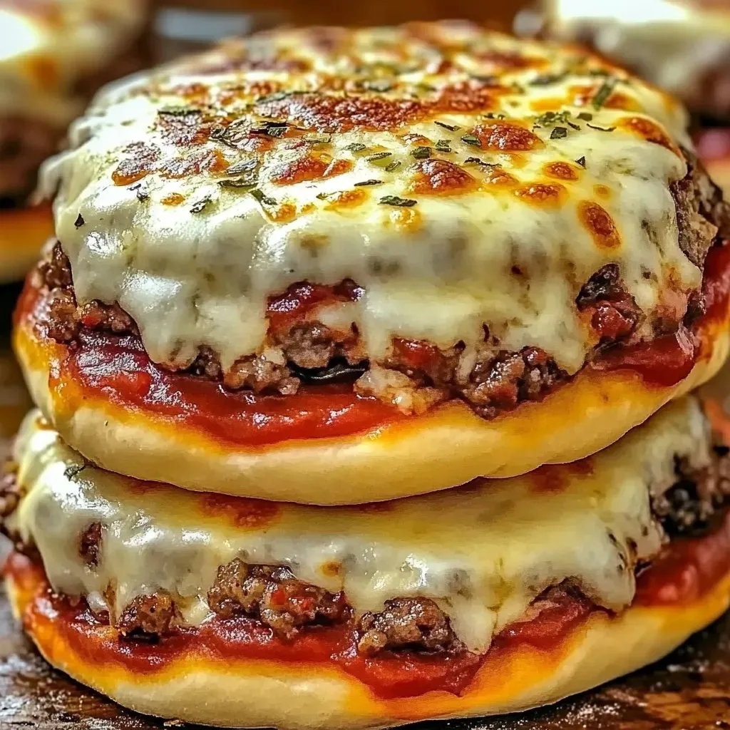 Ein Turm aus drei Pizza-Burgern.
