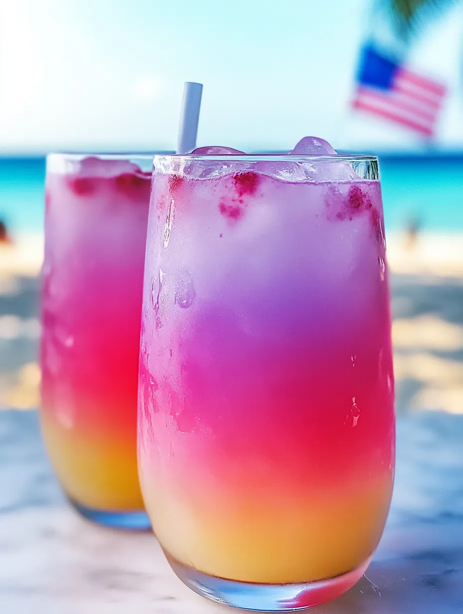 Zwei Gläser mit pink-gelbem Getränk.