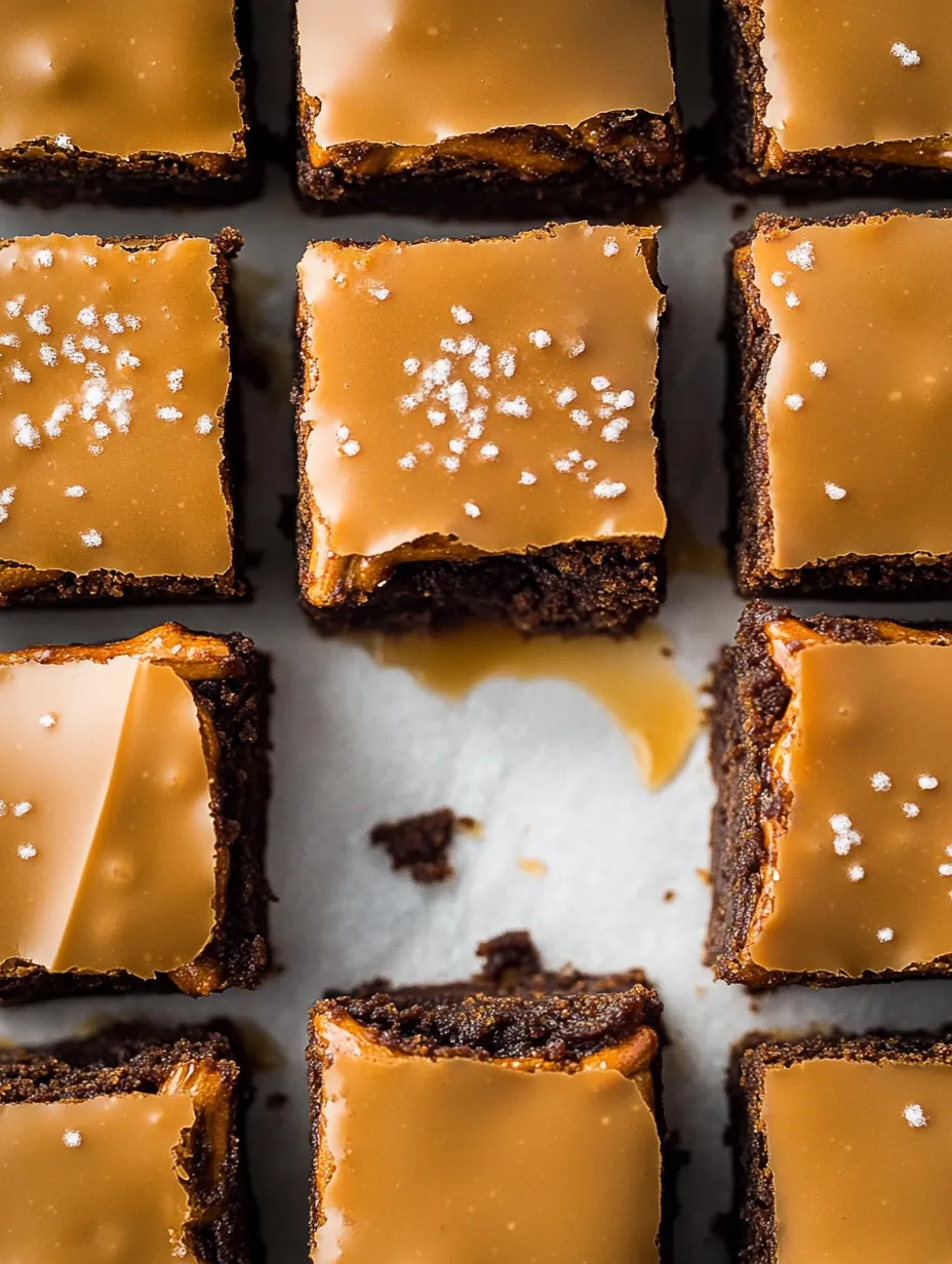 Nahaufnahme von einem Brownie mit Karamellguss.