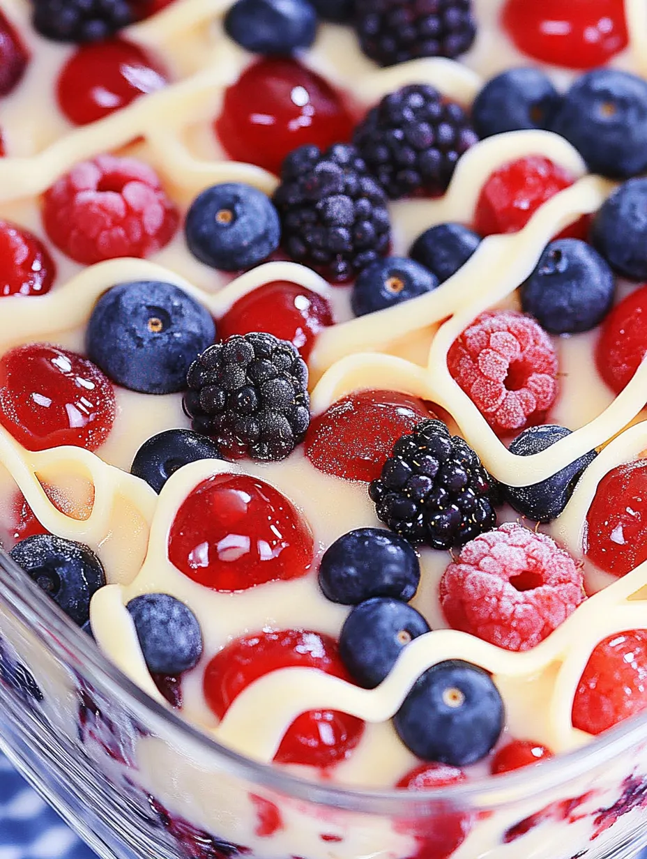 Bunte Schüssel mit Beeren und Sahne.