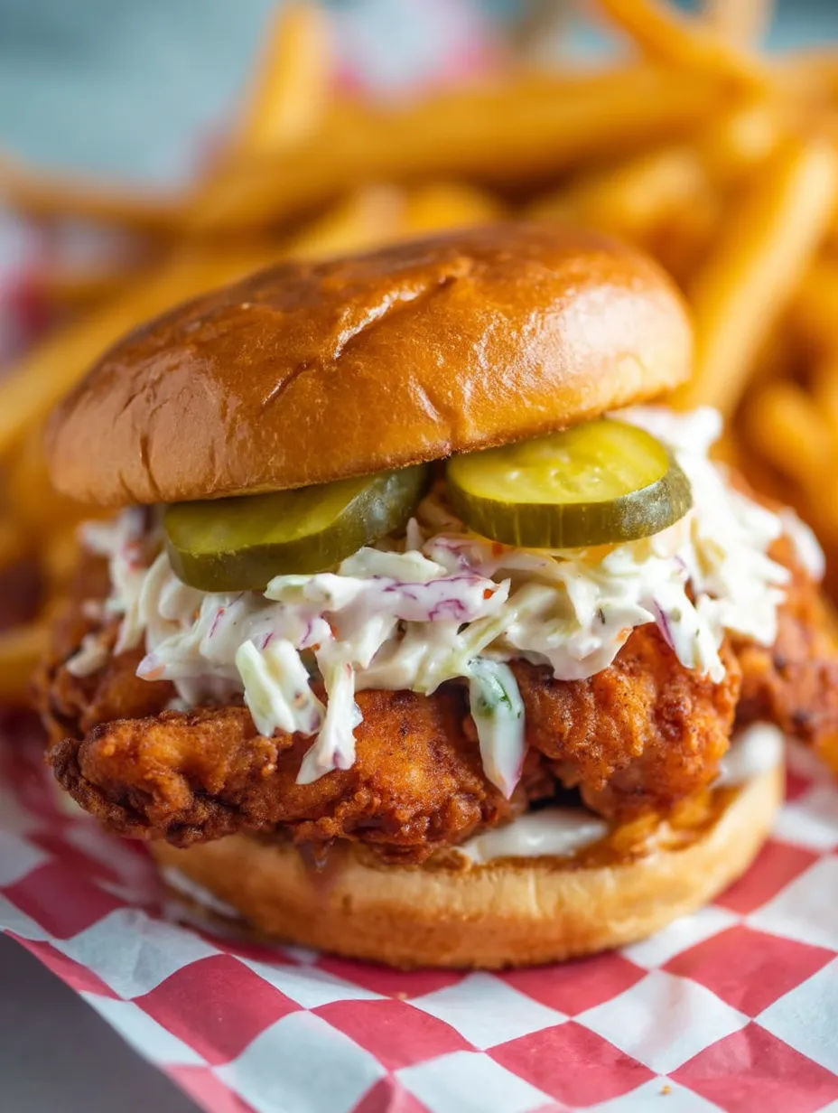 Ein Sandwich mit Coleslaw und Gurken.